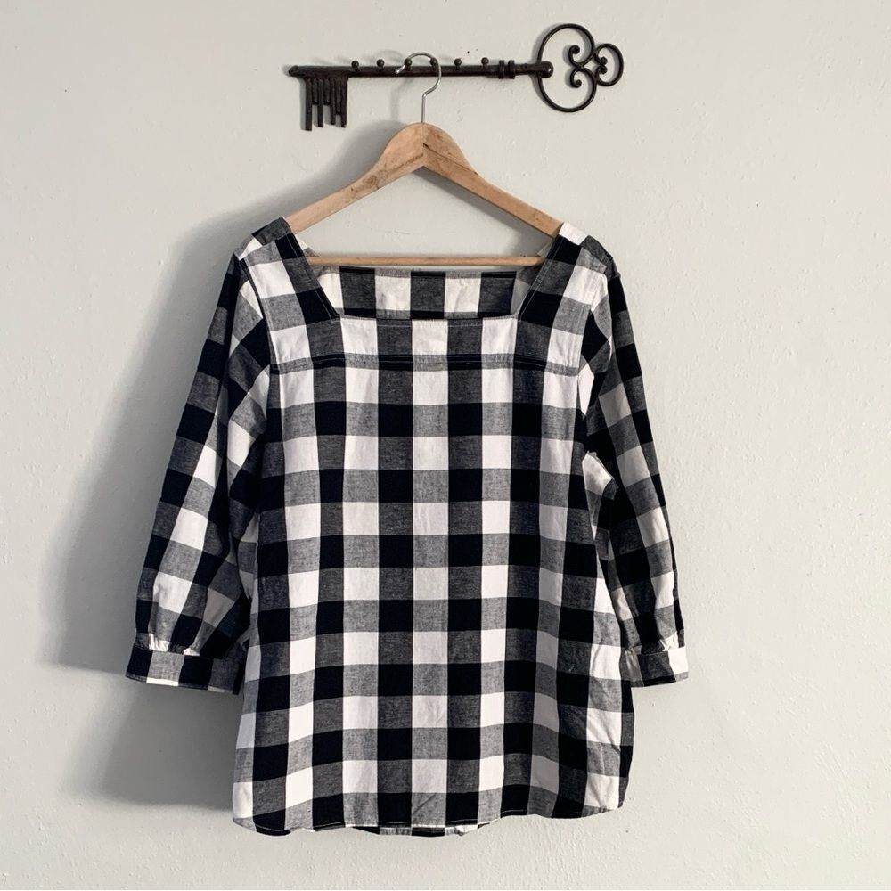 Time and Tru Black and White gingham/check Women's Top linen cotton size large